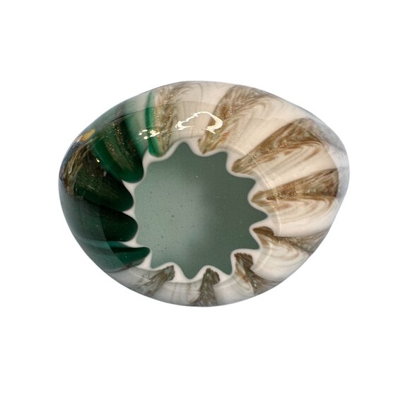 Murano Sommerso Art Glass Centerpiece Bowl Green White Glass 9.5x6.5 Inches - Picture 6 of 7